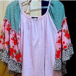 GIGIO Light Pink Mixed-Sleeve Women's Top